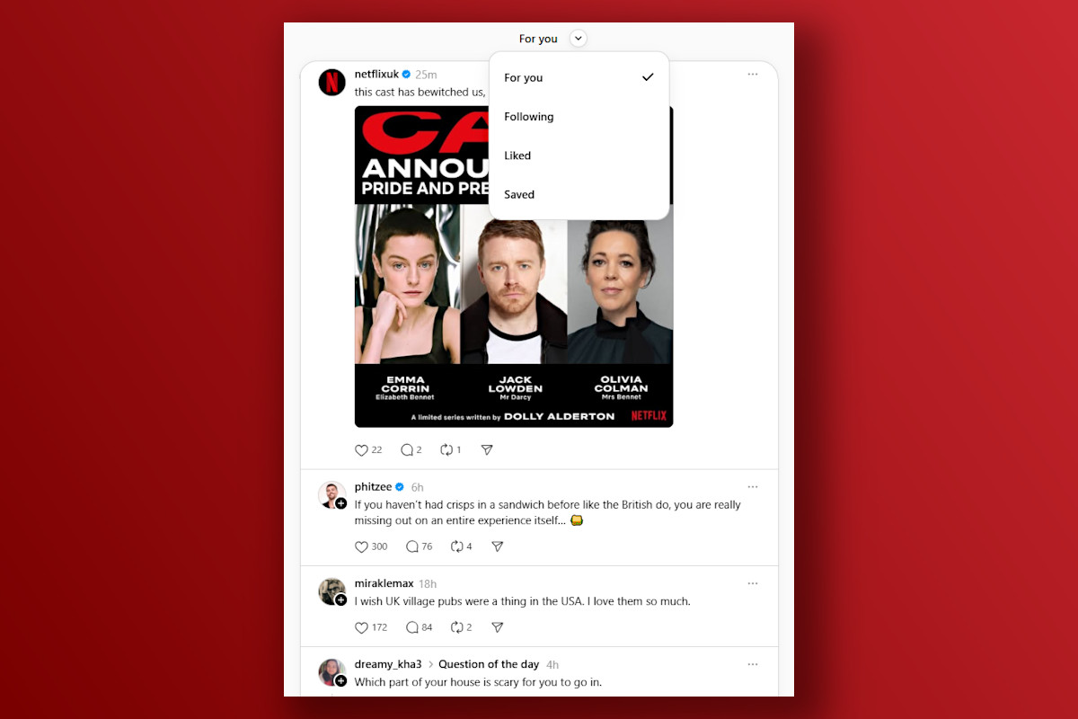 Meta Threads Limited Feed Options Screenshot